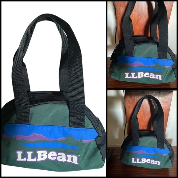 Vintage L.L. Bean Heritage Green Blue Mini Recycled Duffel Mountain Logo 20L Bag - Picture 2 of 15